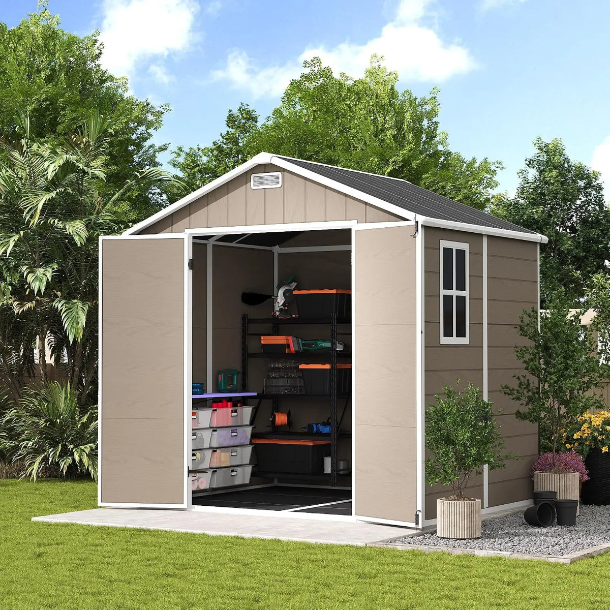 Resin Storage Shed 8x6 FT, Plastic Outdoor Storage Shed for Patio, Customized
