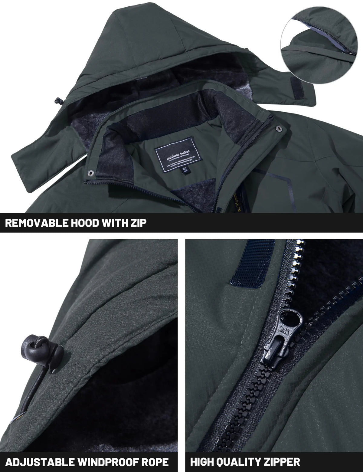 TACVASEN Men's Winter Ski Parka Jacket Waterproof Fleece Lined Insulated Thermal Snowboard Jacket Snow Coat with Detached Hood