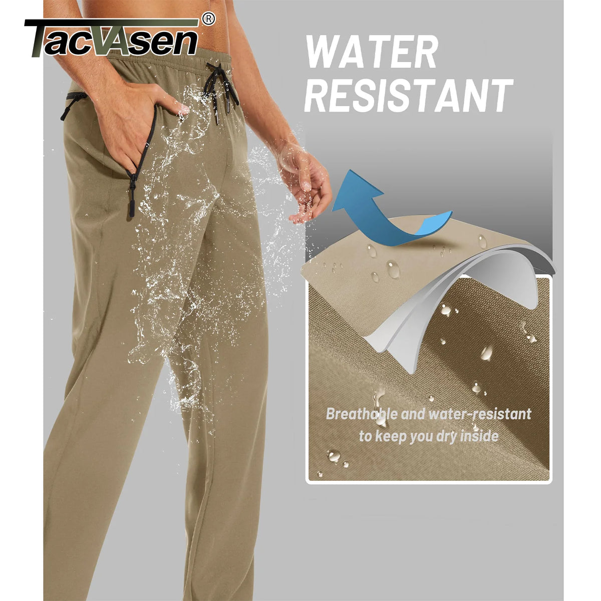 TACVASEN Summer Quick Dry Pants Mens Zip Pockets Elastic Waist Pants Hiking Jogging Running Pants Fashion Gym Fitness Trouser