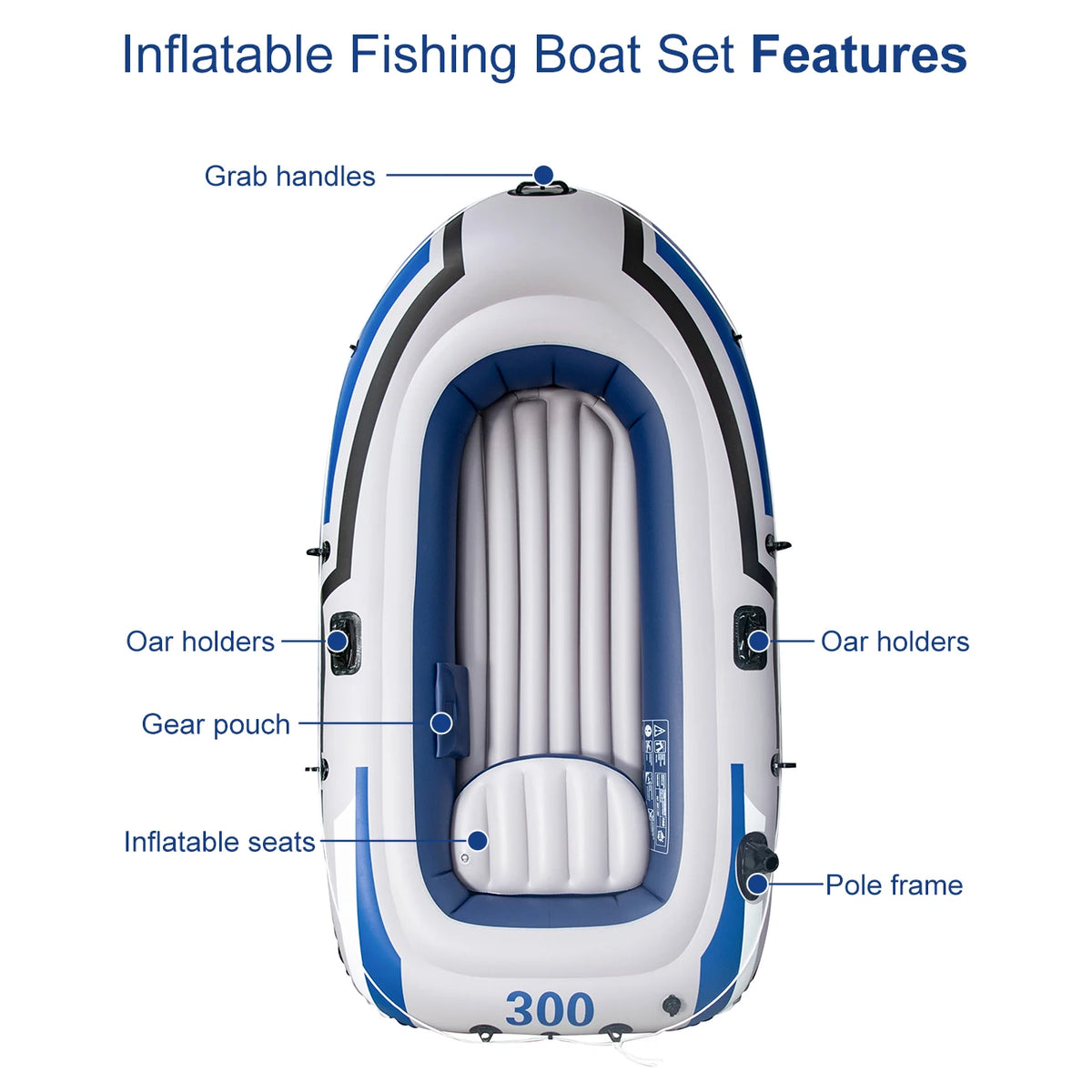 1PC Inflatable Boat, Swimming Pool Lake Float Raft for Adults, Portable Fishing Boat Raft for Lake with Oars Hand Pump