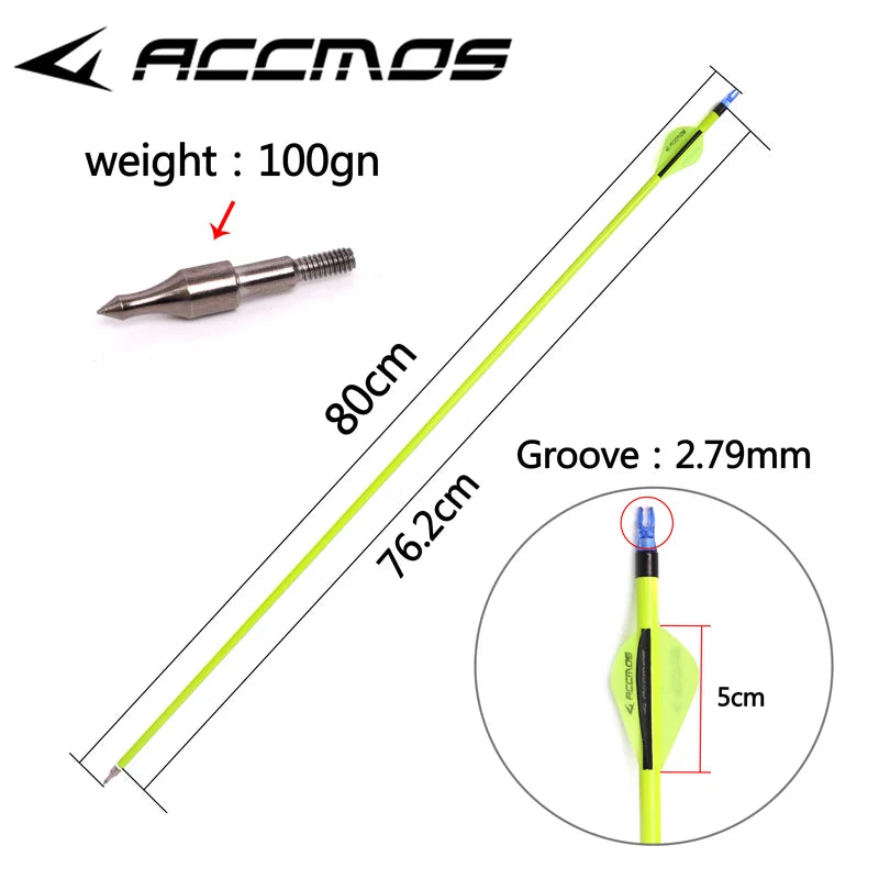 6/12pcs 28/29/30inches Archery Spine 500 Mixed Carbon Arrow Yellow for Recurve/Compound Bows Archery Hunting