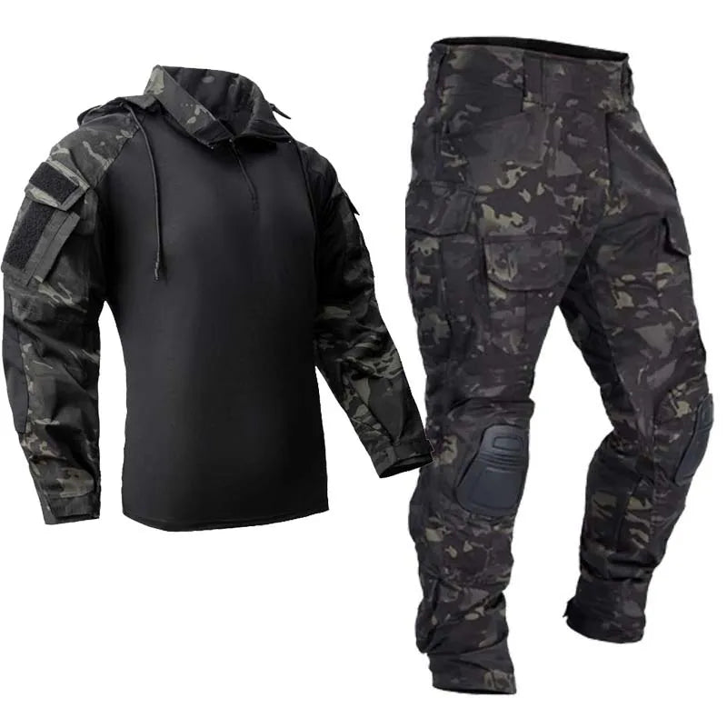 Men Tactical Suits Outdoor Paintball Clothing Uniform Shooting Combat Hiking Uniform Camouflage Shirts Cargo Knee Pads Pants