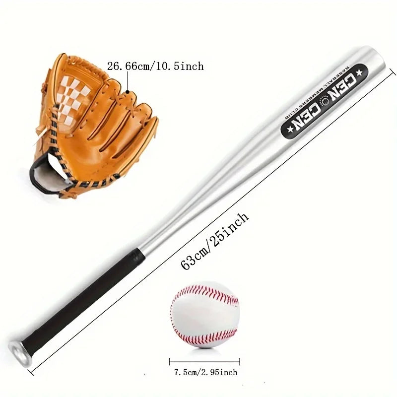 Baseball Balls Set 63cm Aluminum Alloy Baseball Bat PVC Glove Baseball Kit for Beginners Batting Practice Softballs Training