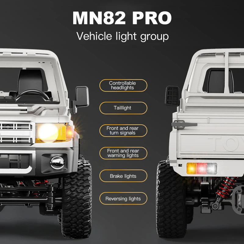 ZWN 1:12 Full Scale RC CAR MN82 Upgraded MN82 PRO Controllable Headlights 2.4G 4WD Off-Road Car Pick Up Truck Toy for Kids Gifts