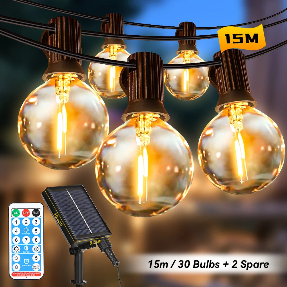 LED Solar String Lights For Garden Outdoor Solar Waterproof Fairy Lights Edison Retro Style Christmas Party String Lights Decor