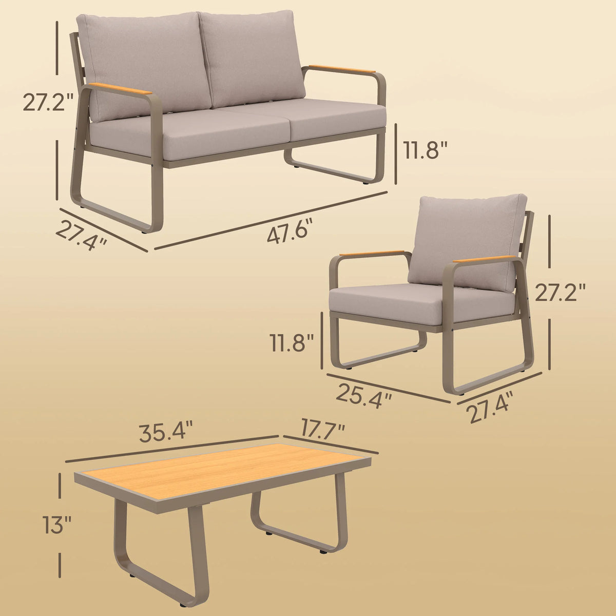 4 Piece Patio Furniture Set, Outdoor Sofa Set, Brown