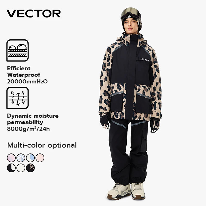 VECTOR Brand Men Women Ski Jacket Winter Warm Windproof Waterproof Ski Suit Outdoor Sports Snowboard Coat Splicing Double Plate