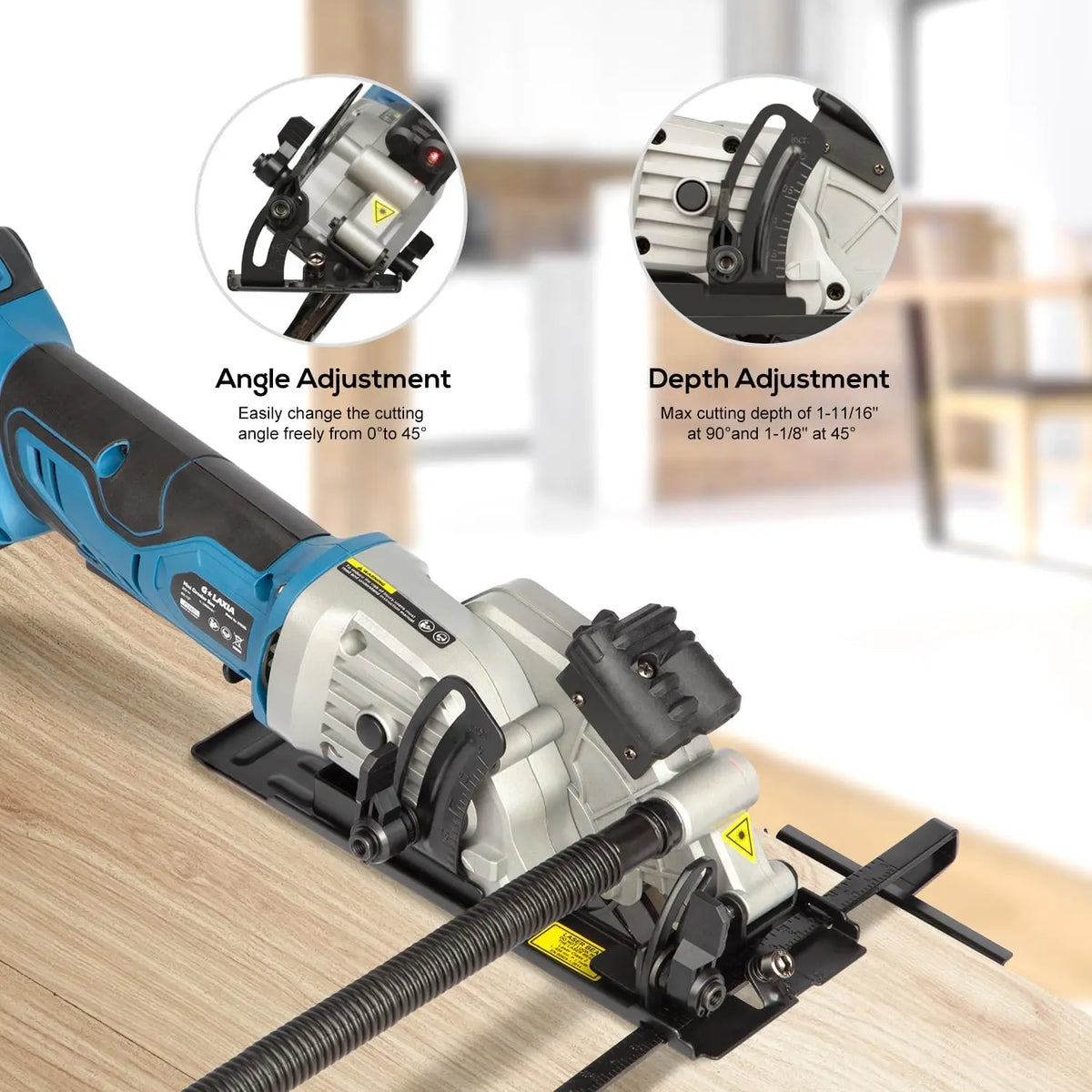 Galax Pro 20V Cordless Mini Circular Saw 2.0Ah Compact Saw with Laser Guide 3400RPM, 2x 4-1/2" Blade for Wood, Plastic, Soft Metal Cutting, Rip Guide, Rubber Handle, Vacuum Adaptor, Bevel Cut 0-45°