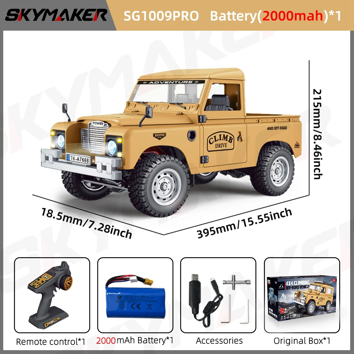 1:10 Scale RC Truck 15km/h 2.4G with LED Light 4WD Off-Road Climbing Car Model Toy for Boys Gift