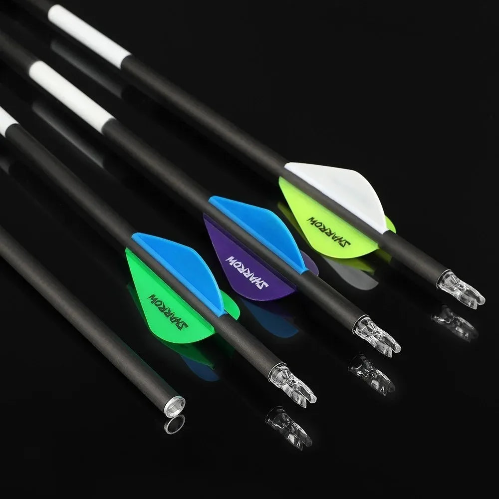 Pure Carbon Archery Arrows 12Pcs Multi Spine 300 400 500 Shaft ID 6.2mm Straightness +/-0.003 Inch High Precision Arrow Shafts Compatible with Compound Recurve Bow for Outdoor Hunting Target Practice Shooting Sports