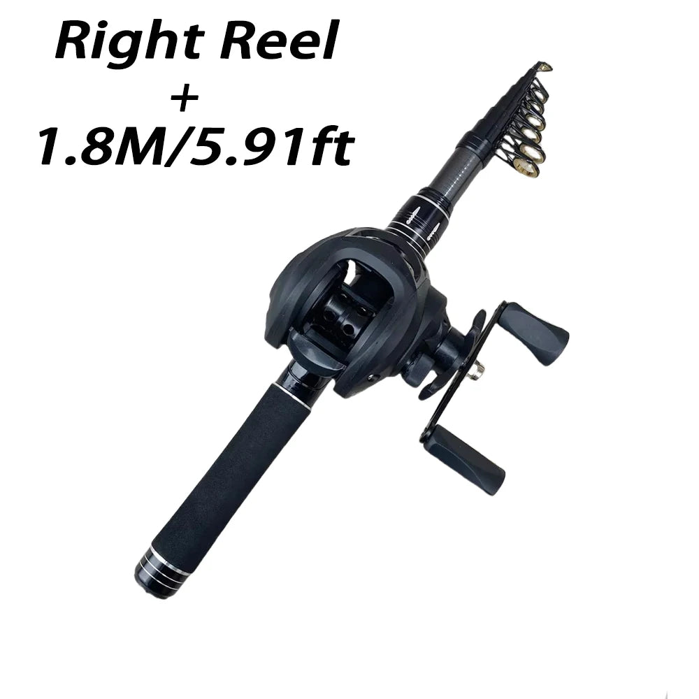 Mini Shrink 31cm Portable Fishing Rod Kit 1.5-2.1M Telescopic Carbon Trave Pole High Speed 7.2:1 Baitcasting Reel Carp Fishing