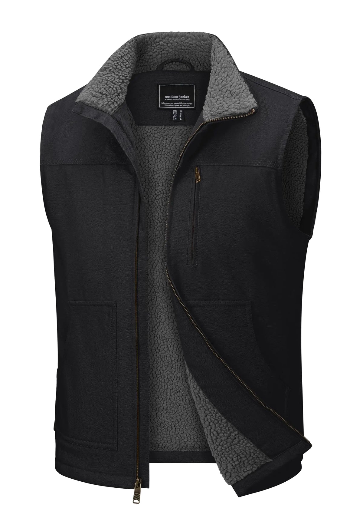 TACVASEN Mens Cotton Work Utility Winter Vest Canvas Waterproof Heavy Duty Coats Sherpa Fleece Sleeveless Jackets Windproof