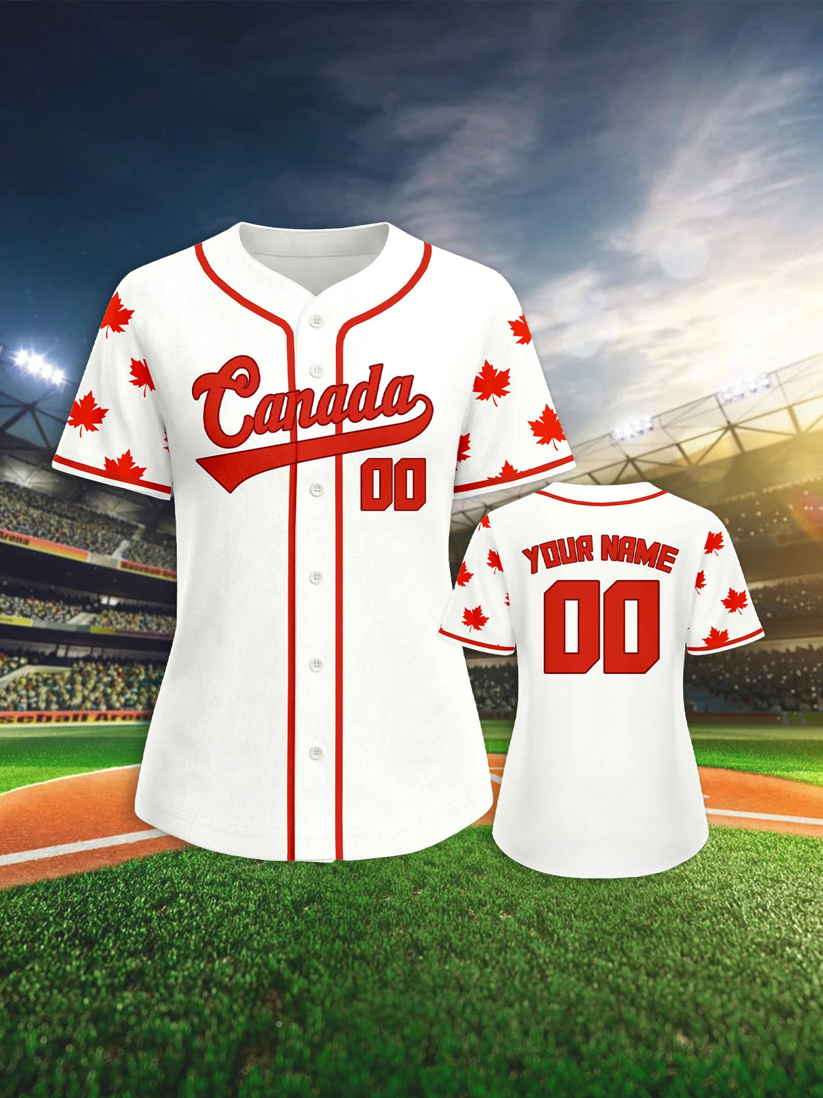 Personalized Canada Baseball Jersey Custom Name Number Flag Inspired Button Down Baseball Shirt Sportwear for Women