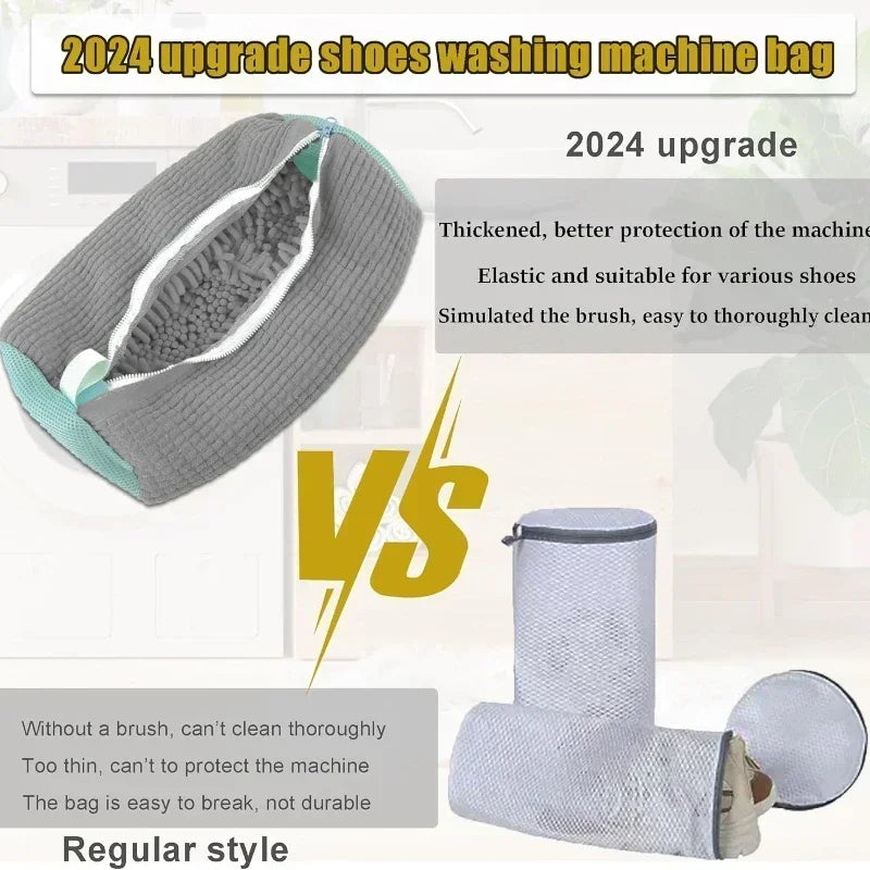 Machine Washable Shoe Washing & Drying Bag with Soft Fiber - Durable Polyester Laundry Protector for Shoes Adjustable Strap