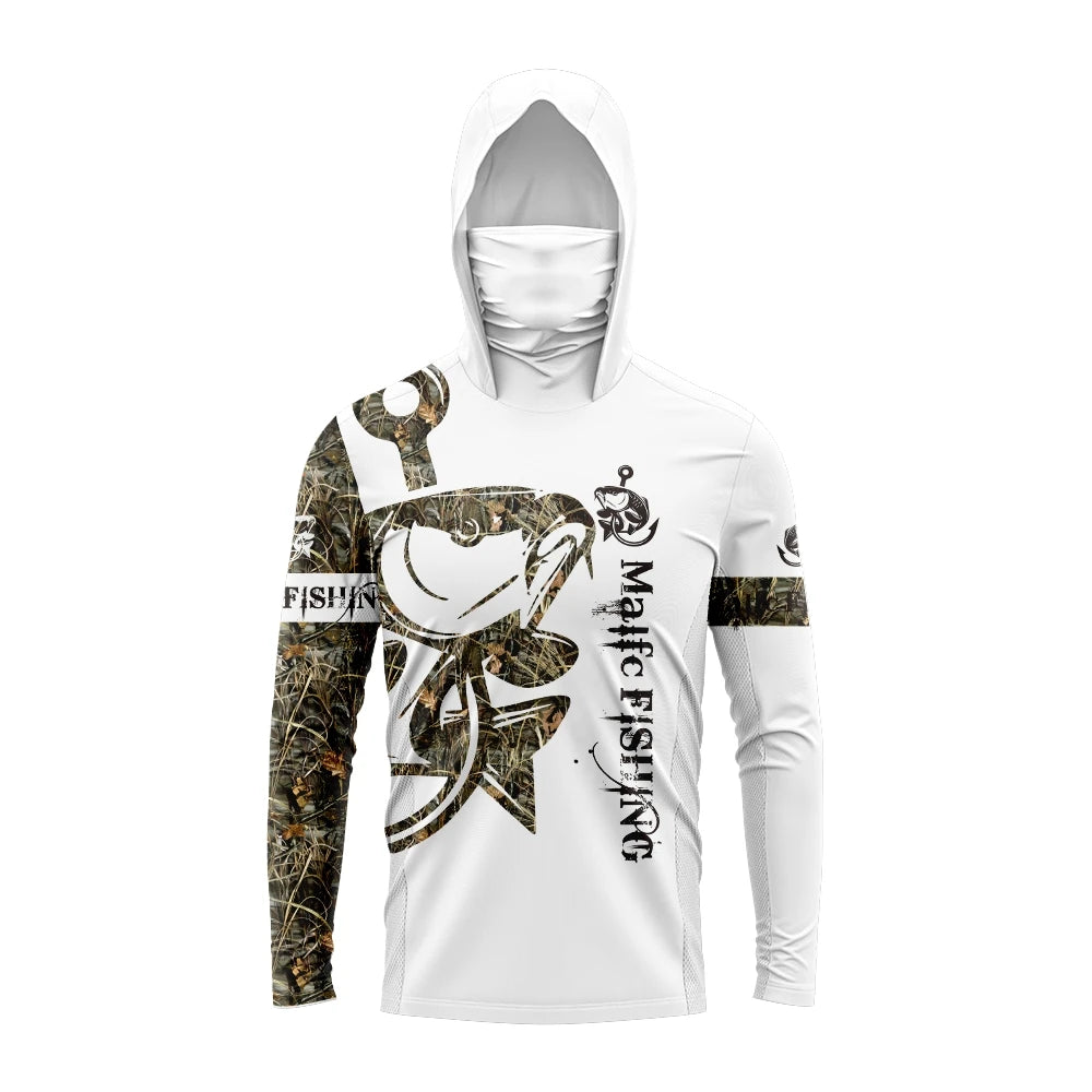 MALFC Men Hood Fishing Shirt long sleeve fishing t shirt uv protection Fishing Apparel