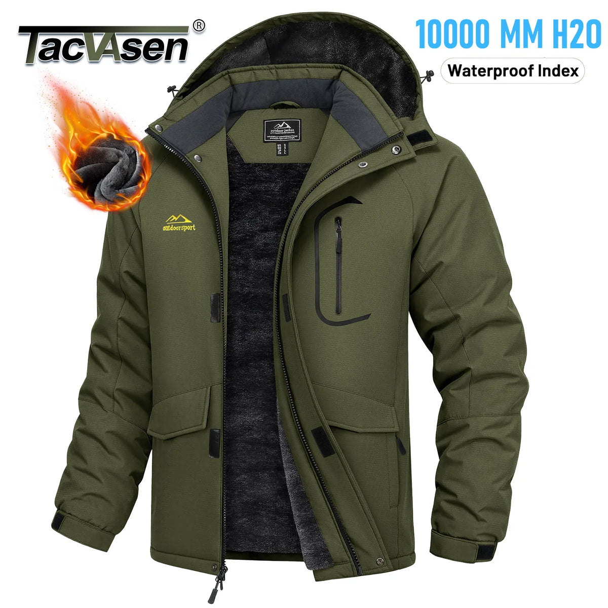 TACVASEN Men's Winter Ski Parka Snow Coat Fleece Lined Waterproof Warm Outdoor Fishing Jacket Windproof Hooded Daily Raincoat