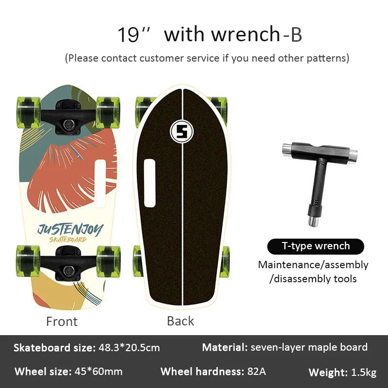 Portable Mini Skateboard 19 Inch Complete Skateboard Maple High Speed Drift Cruiser Skate Board for Kids Adults Beginner Pet Dog