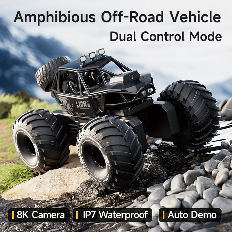 Amphibious 4WD RC Crawler 50Min Run Time IPX7 Waterproof APP and Gesture Control Off Road Drift HD Camera For All Terrain Advent