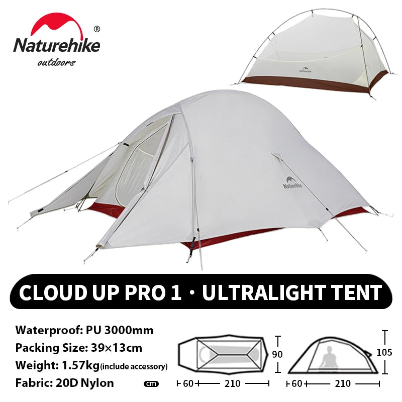 Naturehike Cloud Up 1 2 3 Person Camping Tent Ultralight Waterproof Trekking Tents Hiking Backpacking Shelter Tent Travel Tent