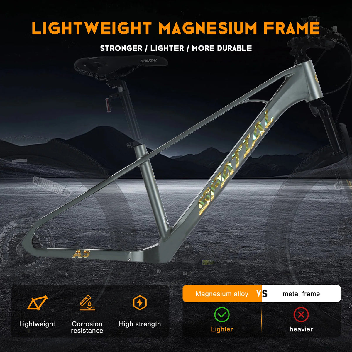 SPATIAL MT24MG 24 Inch Hardtail Mountain Bike, 8-Speed MTB, Bicycle for Teens & Adults, Lightweight Magnesium Alloy Frame, Suspension Fork, Front & Rear Disc Brakes