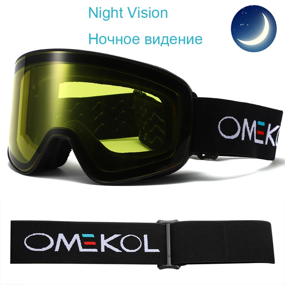 OMEKOL BRAND Double Layers Anti-fog Ski Goggles Men Women Outdoor Sport Hiking Mask Snow Snowboard Glasses Snowmobile Eyewear