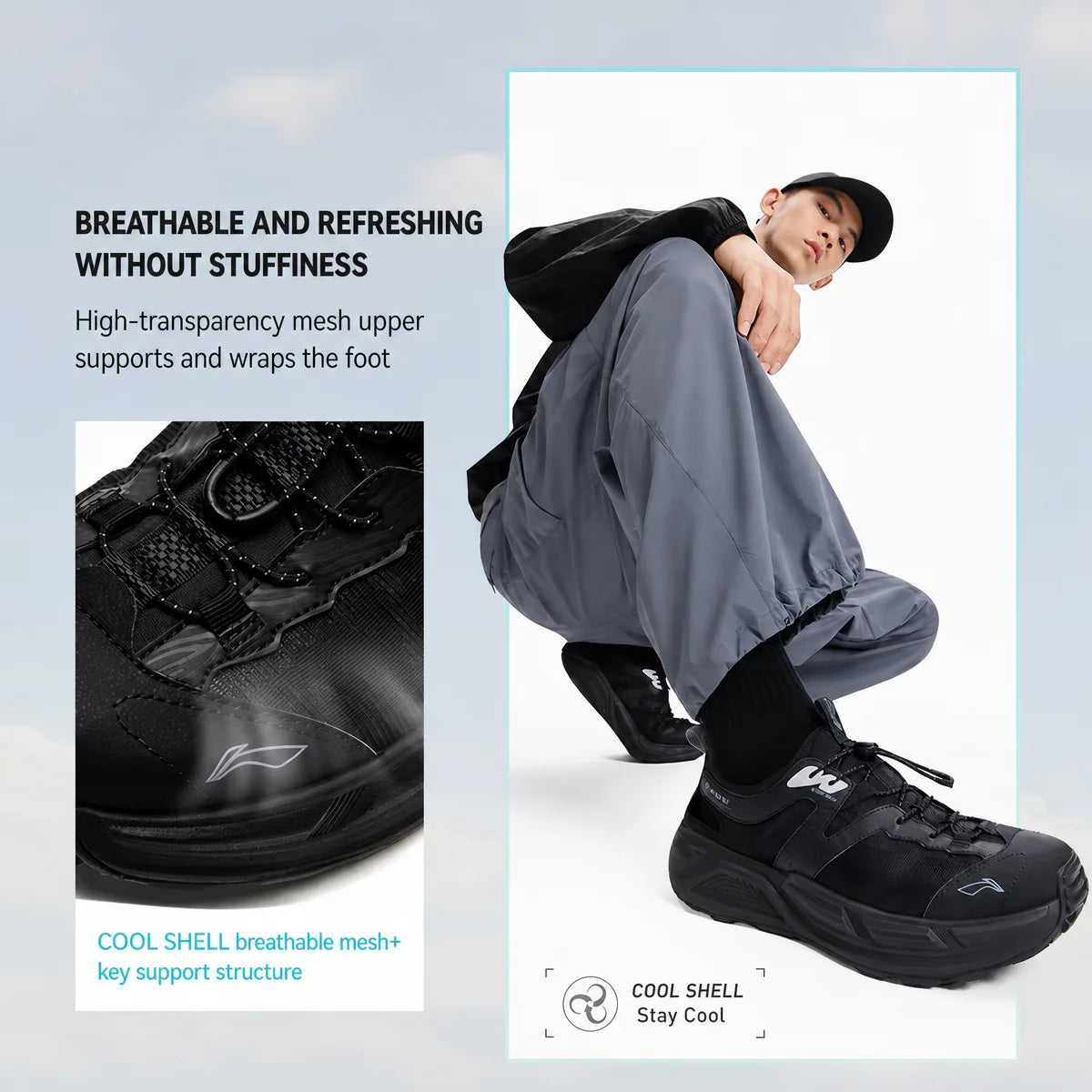 Li-Ning Unisex WUI COBBLES Outdoor Sandals Breathable Shock Absorption Lightweight Stable LiNing Leisure Sandals AGHW003