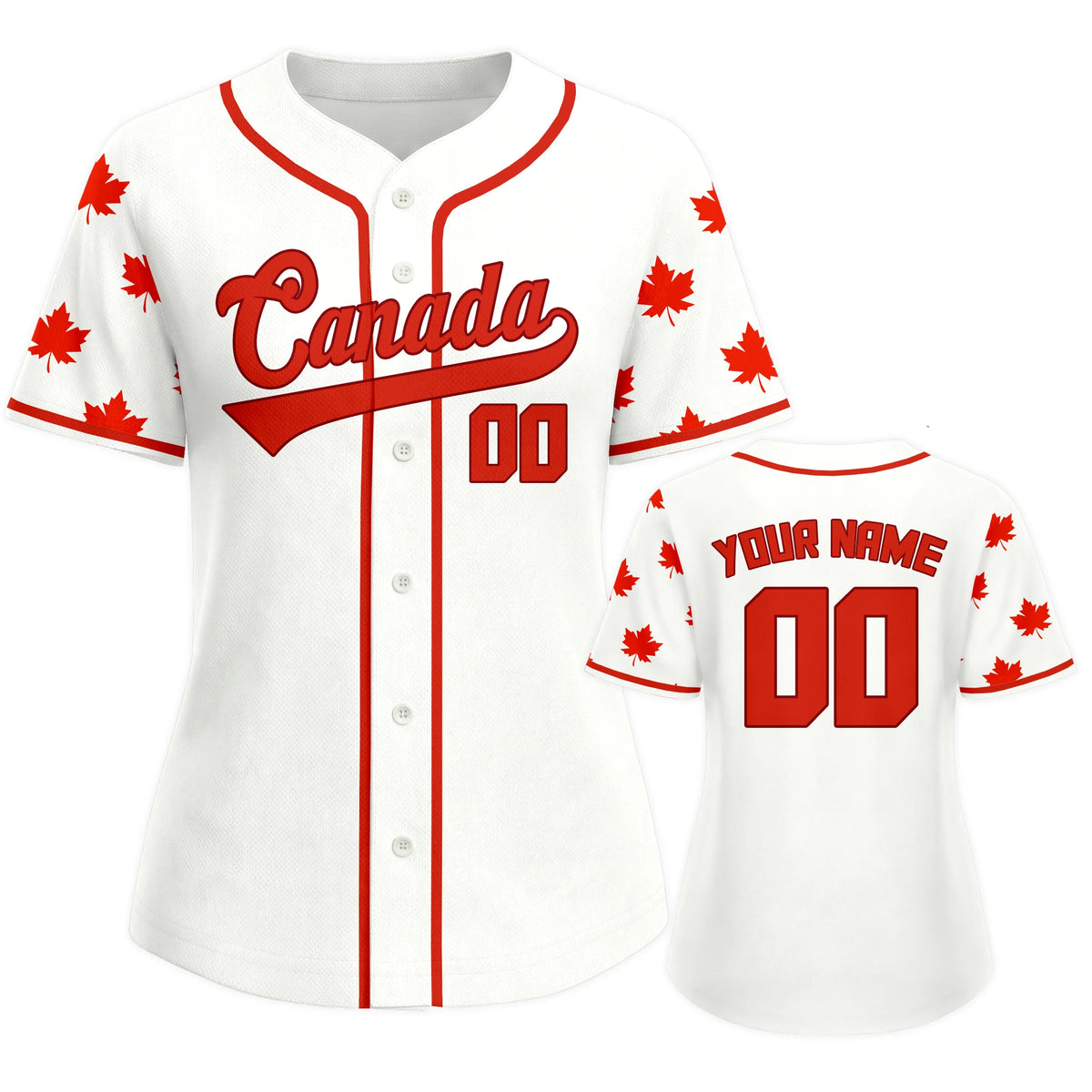Personalized Canada Baseball Jersey Custom Name Number Flag Inspired Button Down Baseball Shirt Sportwear for Women