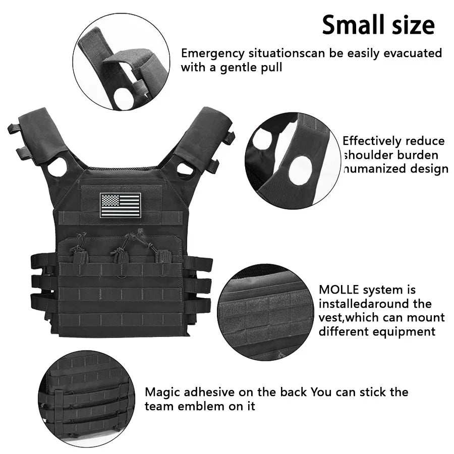 MOLLE outdoor training vest (including US flag emblem) with convenient expansion, lightweight and multifunctional JPC vest