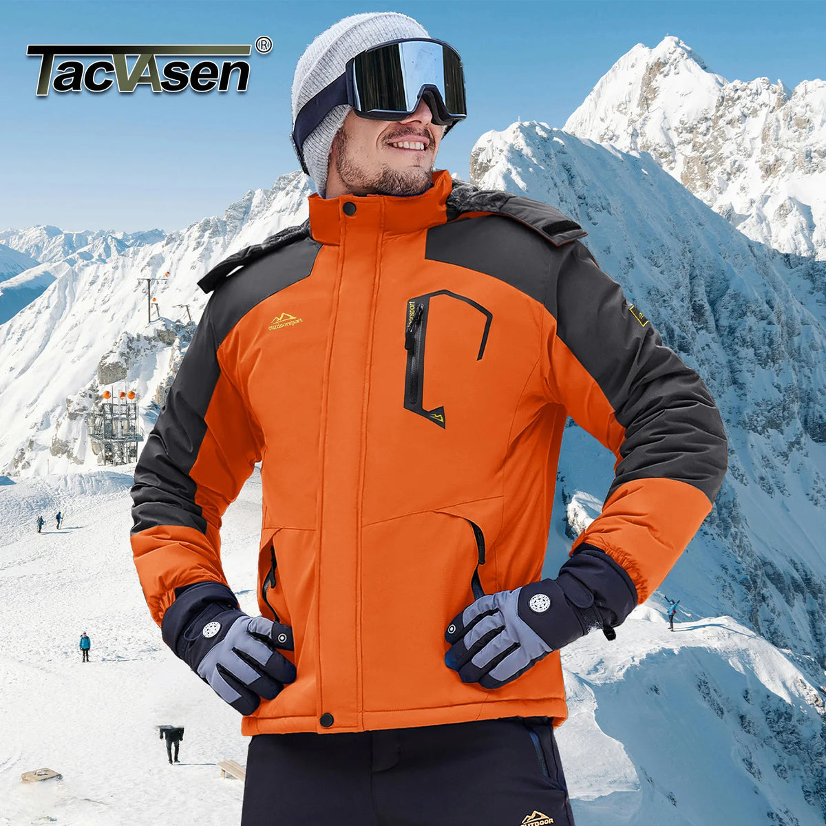 TACVASEN Men's Waterproof Fleece Lined Winter Jacket Windproof Multi-Pockets Warm Outdoor Coat Thermal Parka Raincoat with Hood
