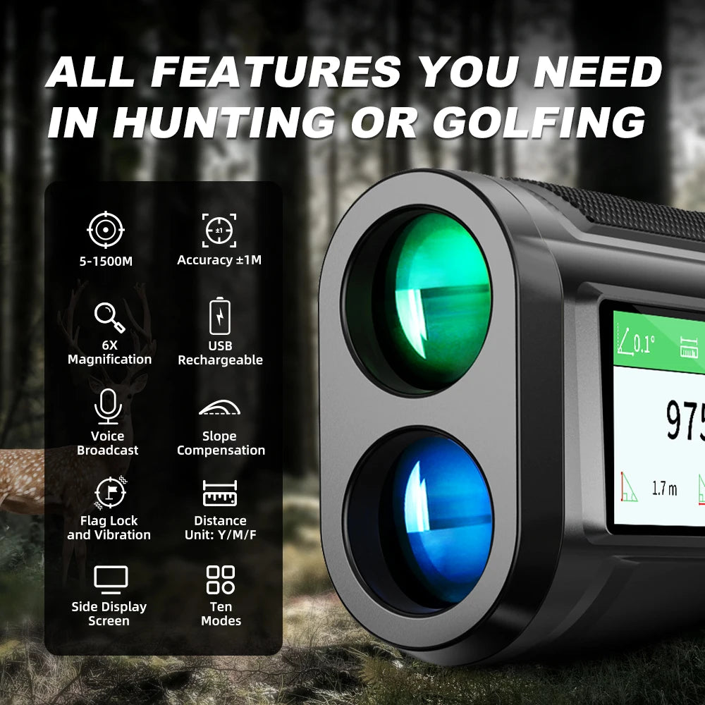 NOHAWK 1500M Laser Rangefinder Voice Broadcast Touchable HD Screen, Distance/Angle/Speed/Scan/Golf Multi Modes for Golf or Hunt