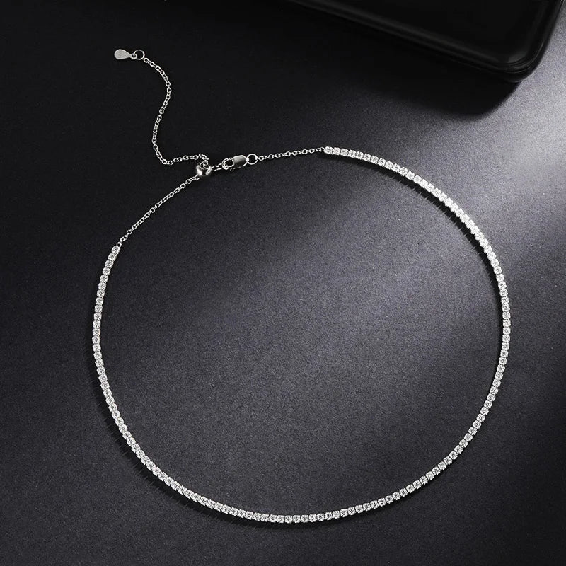 TBCYD 2mm Moissanite Tennis Necklace for Women S925 Silver Diamond Adjustable Choker Chain Wedding Necklaces Gold Jewelry