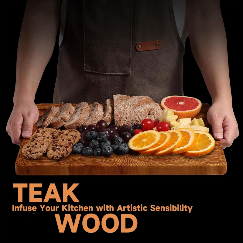 Teak Wood End Grain Cutting Boards for Kitchen, Large Wood Chopping Board with Hidden Handles, Wooden Charcuterie Board for Meat