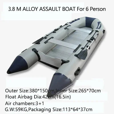 5-6 Person Assault Boats With Aluminum Floor 3.8m PVC  Anti-collision Fishing Inflatable Rowing Boat Speed Raft Accessories