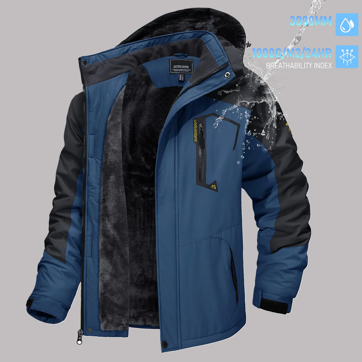 TACVASEN Men's Winter Ski Parka Jacket Waterproof Fleece Lined Insulated Thermal Snowboard Jacket Snow Coat with Detached Hood
