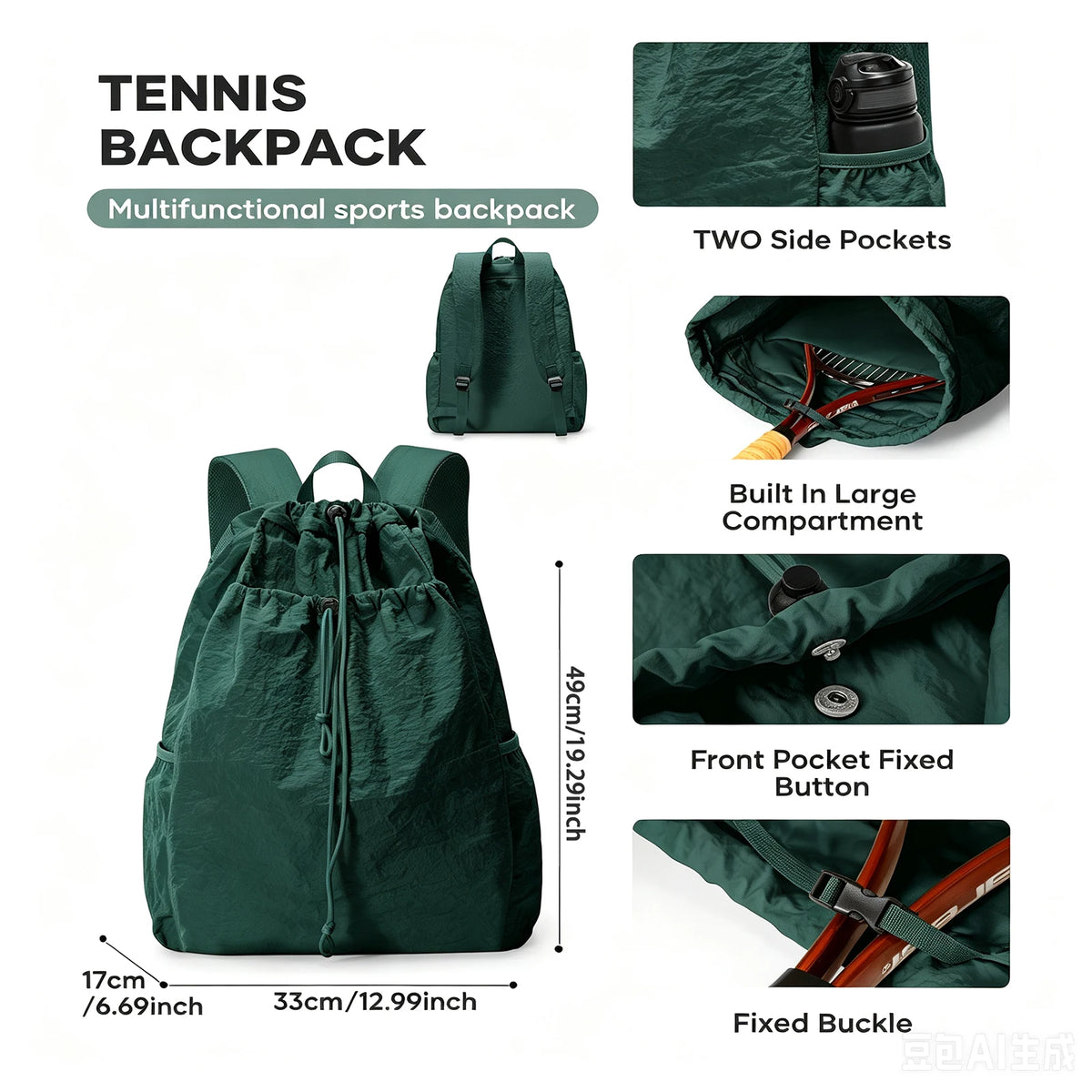 Tennis Bag Can Hold 2 Racket, Tennis Backpack for Women Men Sports Training Gym Backpack for Tennis Pickleball Badminton Squash