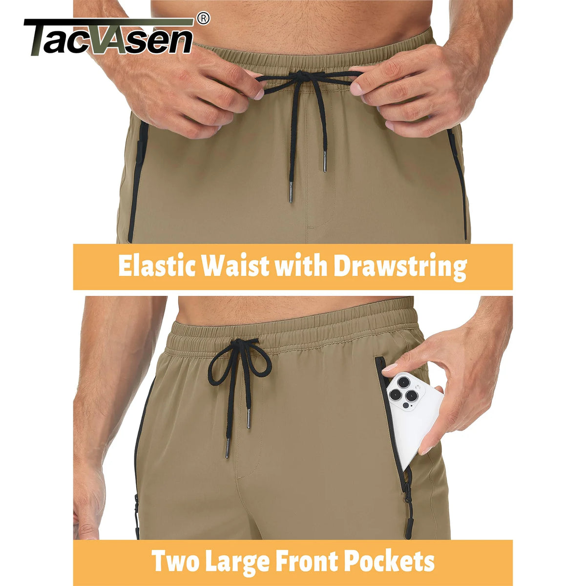 TACVASEN Summer Quick Dry Pants Mens Zip Pockets Elastic Waist Pants Hiking Jogging Running Pants Fashion Gym Fitness Trouser