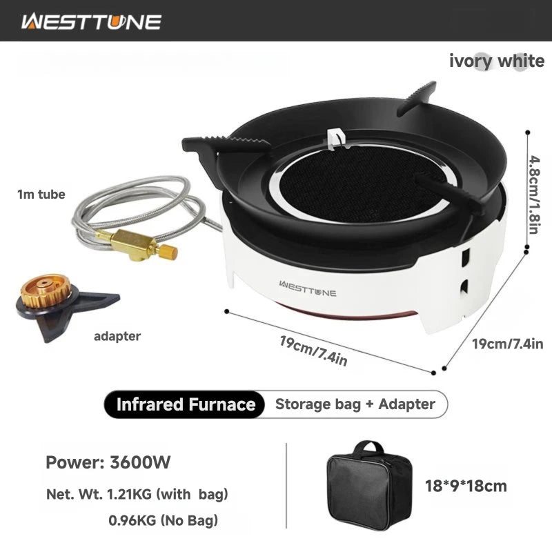 WESTTUNE Camping Cooking Burner Portable 3600W Gas Stove Outdoor Infrared Combustion Stove with Electronic Ignition for Garden