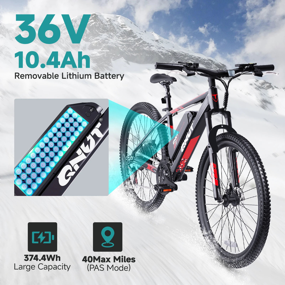 QNUT Victor3.0 Mountain Electric Bicycle 1000W Peak Motor 36V 10.4AH Electric Bike 26' Tire All-Terrain Ebike Urban Off-Road Commuter Adult E-Bike