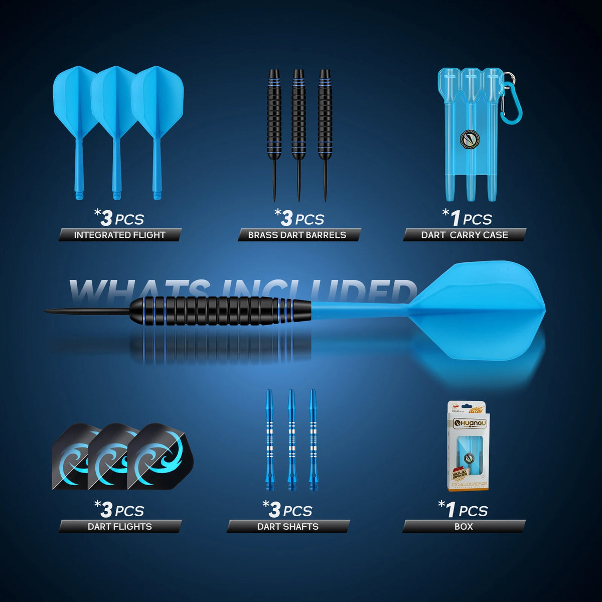 Huanqu 3-Piece Blue Dart Set, Professional Competition and Training Darts, Equipped with a Portable Storage and Protection Box, Includes Extra Aluminum Dart Wings, Precise and Durable, Perfect Birthday Gift, Christmas Gift
