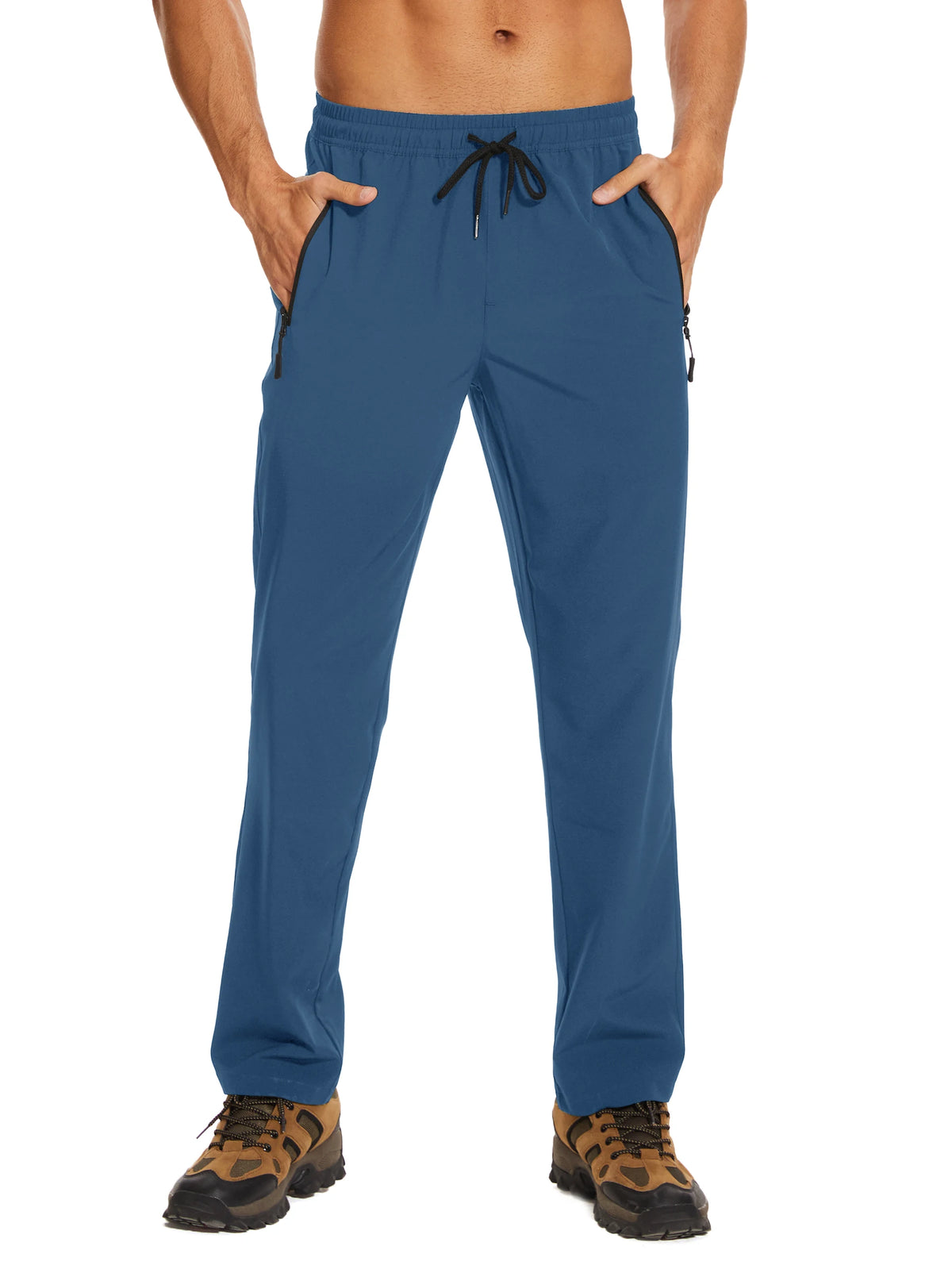 TACVASEN Summer Quick Dry Pants Mens Zip Pockets Elastic Waist Pants Hiking Jogging Running Pants Fashion Gym Fitness Trouser