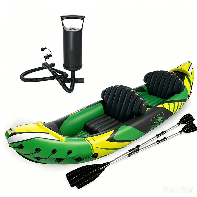 2 Person Inflatable Tandem Kayak  Portable Lightweight Inflatable Canoe Boat Complete Set for Outdoor Fishing Touring on Lake