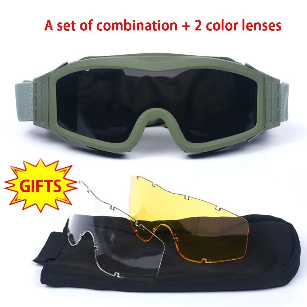 Military Tactical Goggles Windproof Airsoft Paintball Glasses Men's Women War Game Glasses Camping Hiking Sand Prevention UV400