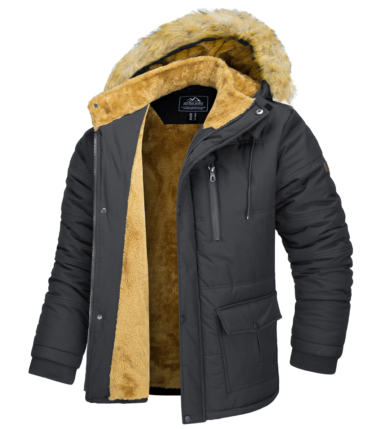 TACVASEN Mens Winter Jackets Waterproof Windproof Fleece Lined Thermal Parka Coats Detachable Hood Ski Jackets With 6 pockets
