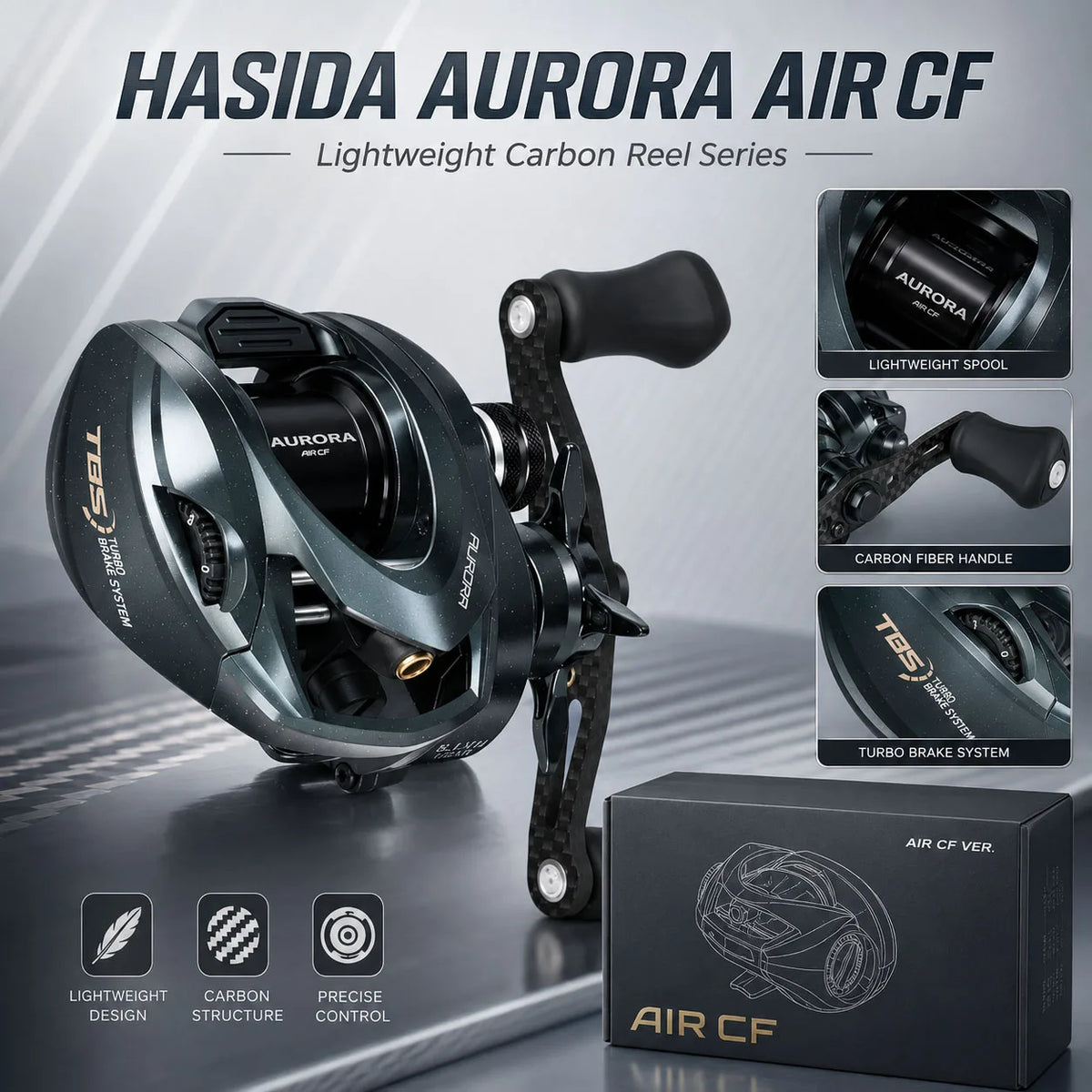 HASIDA Aurora AirCF Carbon BFS Baitcasting Fishing Reel NMB SIC BB 109G Ultralight Reel 3D Suspension Magnetic Brake