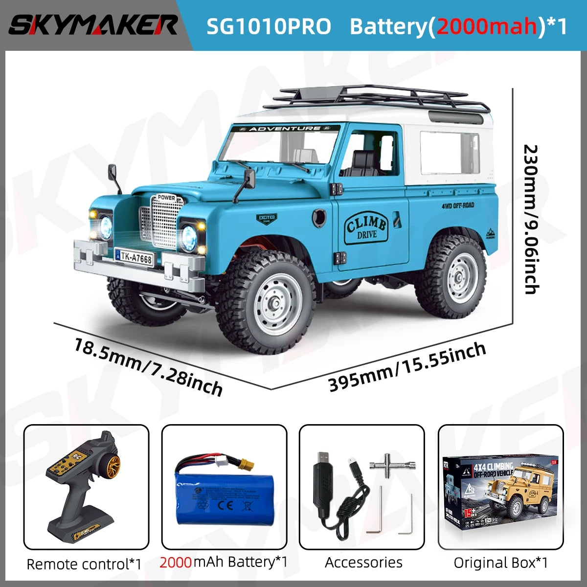 1:10 Scale RC Truck 15km/h 2.4G with LED Light 4WD Off-Road Climbing Car Model Toy for Boys Gift