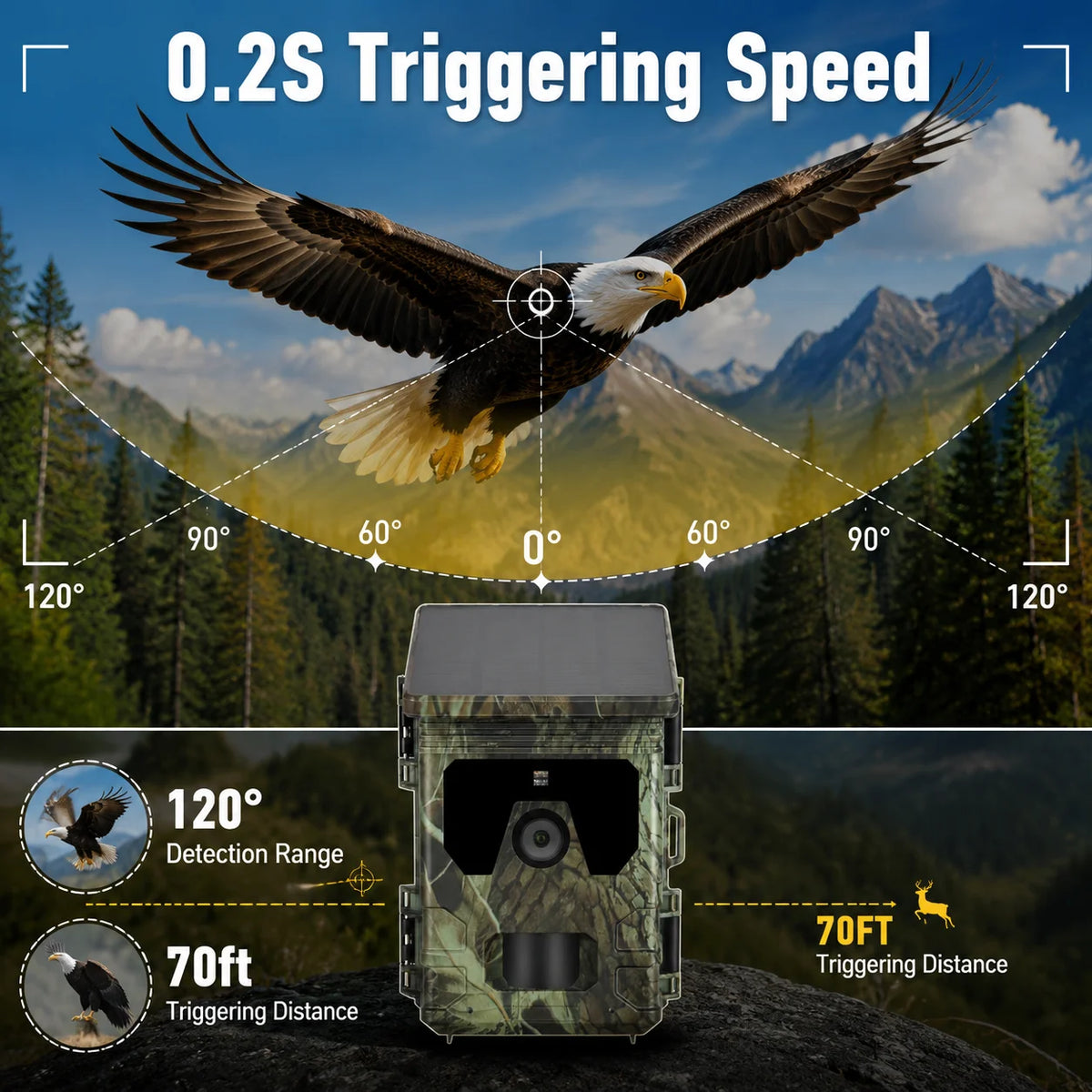 50MP 4K Solar Panel Hunting Camera Infrared Night Vision Monitoring Wildlife Trap Trail Camera Video Photo Recorder Cam