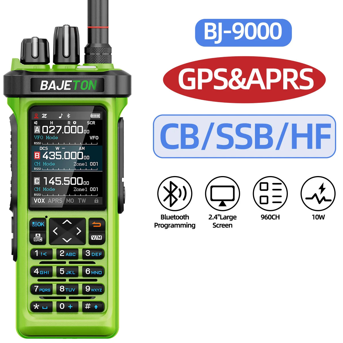 BAJETON BJ-9000 GPS APRS Walkie Talkies 10W CB 27Mhz Receive Bluetooth Programming Long Rang NOAA VOX RT-950 RT-950PRO Ham Radio