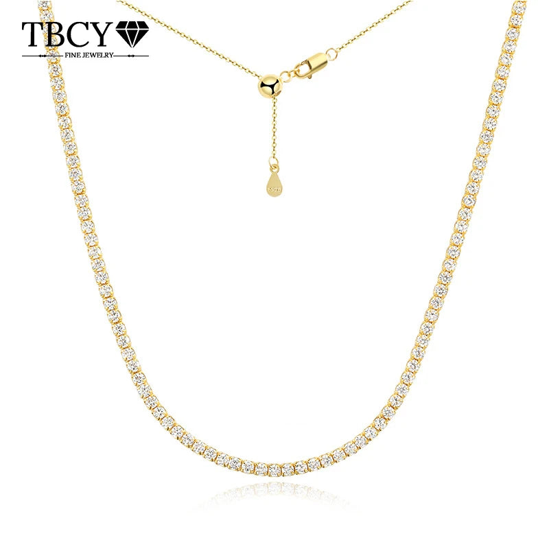 TBCYD 2mm Moissanite Tennis Necklace for Women S925 Silver Diamond Adjustable Choker Chain Wedding Necklaces Gold Jewelry