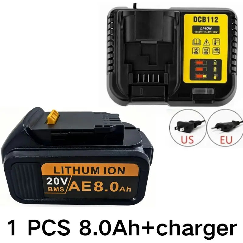 20V For DeWalt 12Ah/9Ah/8Ah/6Ah/3Ah Li-lon Battery Replacement DCB\DCD\DCF\DCG series Power Tools+charger+electric drill