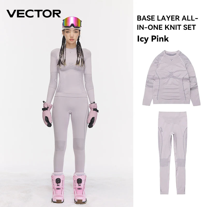 VECTOR Men Women Ski Thermal Underwear Sets Quick Dry Functional Compression Tracksuit Tight Snowboarding Tops and Pants Adult